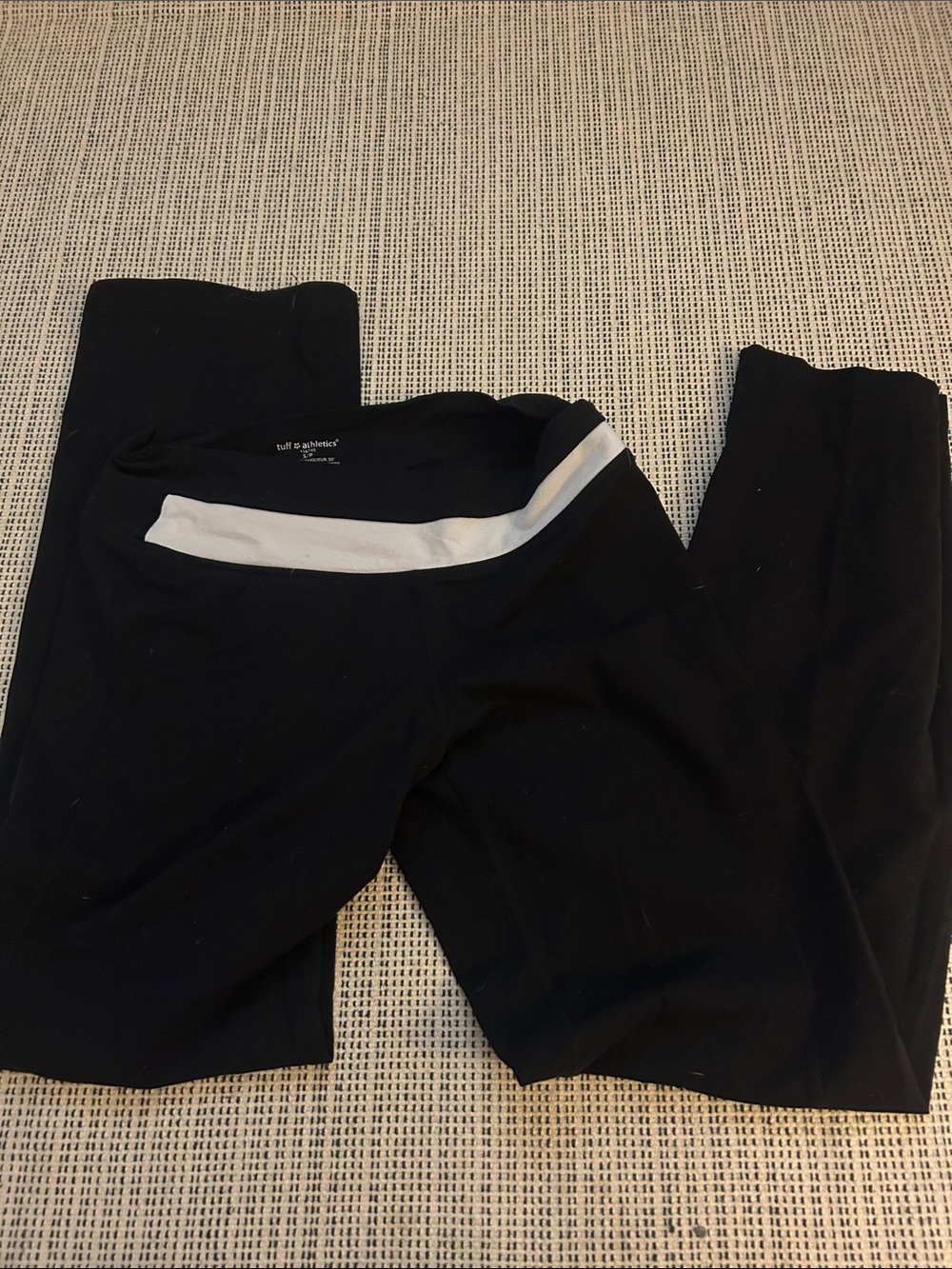 Women’s Black Mid-Rise Leggings with White Waistband Trim